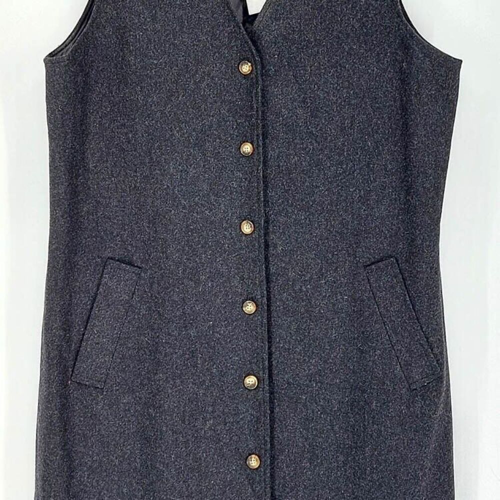 Orvis Wool Dress Womens Sz 6P Gray Button Front Maxi Tweed Dark Academia Western - Picture 4 of 7